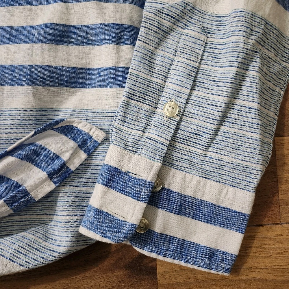 Vineyard Vines Womens Stripe Tie-Front Shirt Blue/White Size 12 Linen Button-Up - Picture 6 of 15